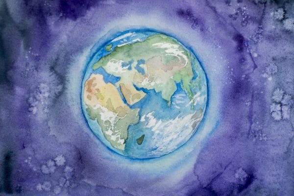 Watercolor image of the Earth by Elena Mozhvilo, Earth Day 2022